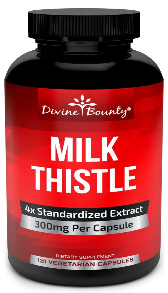 Divine Bounty Pure Milk Thistle Capsules - A Potent Milk Thistle Supplement with 300mg of Milk Thistle Seed Extract (Standardized) - 120 Vegetarian Capsules