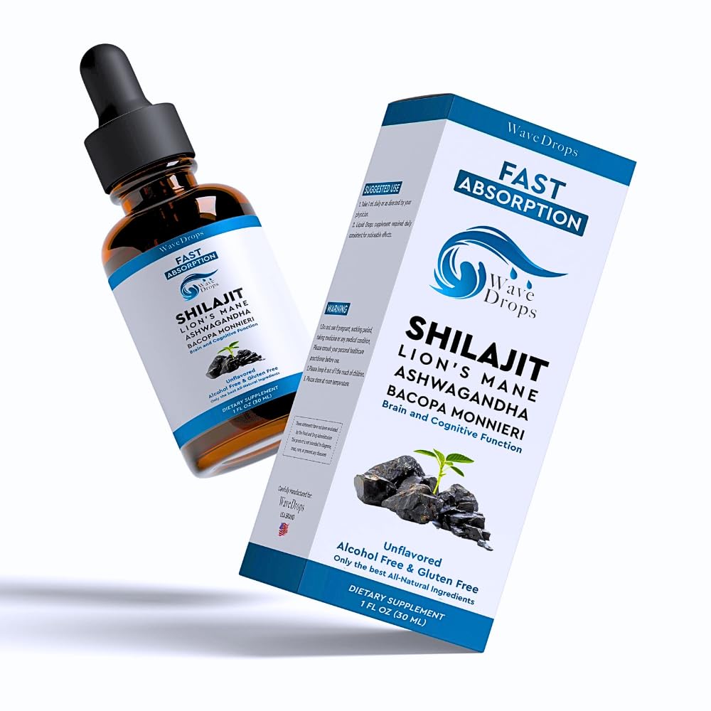 Lion's Mane - Shilajit - Ashwagandha - Bacopa Monnieri Liquid Drops  durable for Stress, Memory Booster,Focus  durable All Natural Ingredients 1Fl Oz (1)