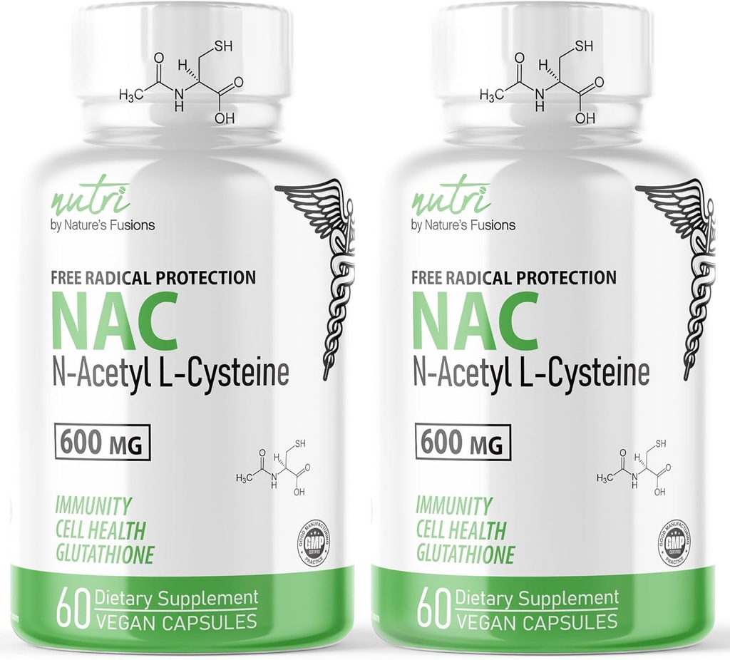 Fusiones de la naturaleza NAC Suplemento N-Acetil Cysteine - (2 Pack) NAC 600 mg - Anti Aging Supplement, Antioxidant Supplement, Liver and Lung Support, Boost Glutathione - N Acetyl Cysteine (120 cápsulas)