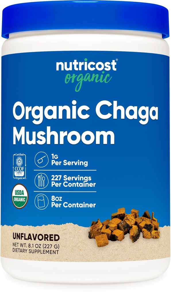 Nutricost 100% Organic Chaga Mushroom Powder 8oz (227 Servings) - Certified USDA Organic, Gluten Free &amp; Non-GMO