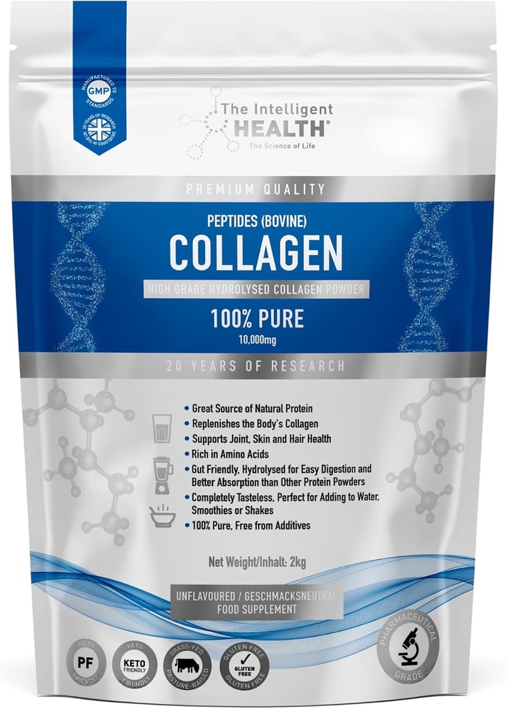 [BRSWYAT3PJ5AAYDL] El Intelligent Health Hydrolyzed Collagen Peptides Powder, Grass Fed, High Protein, Unflavored, Gluten-Free, Paleo & Keto Friendly, 10g per Serving (2kg) soporta Skin, Hair, Nails, Joints, " Bones