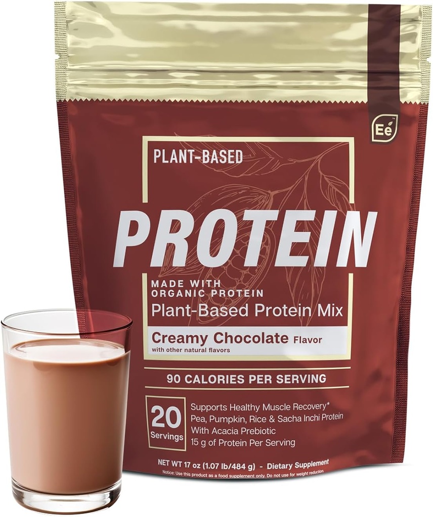 Elementos esenciales Pea Protein Powder - Creamy Chocolate ← Low-carb Plant-Based Vegan Blend - Keto-Friendly and Gluten-Free ← 20 Servings, 17 oz