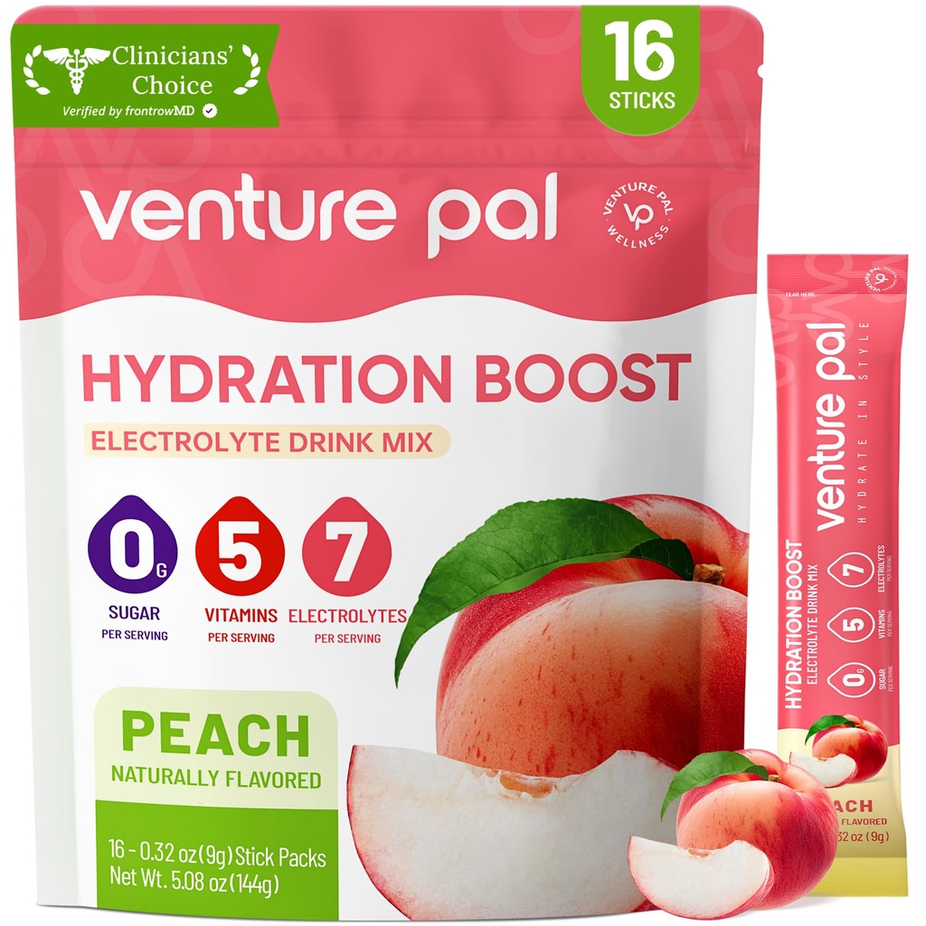 Venture Pal Sugar Free Electrolyte Powder Packets - Liquid Daily IV Hydration Packets | Electrolytes Drink Mix with 5 Vitamins & 7 Electrolytes | Keto Friendly | Non-GMO | Certified Vegan | 16 Sticks