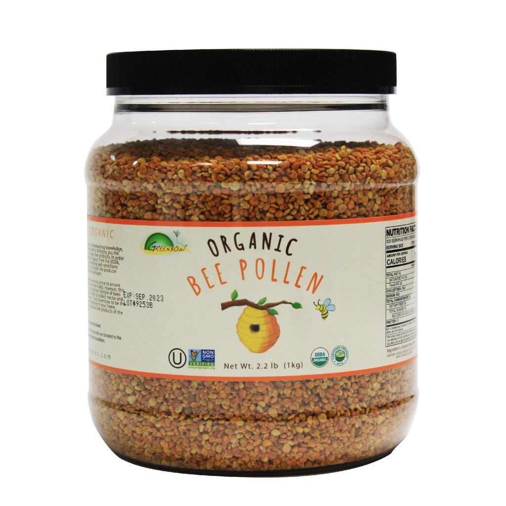 Greenbow Organic Bee Pollen - 100% USDA Certified Organic, Non-GMO, Halal, Kosher Certified, Pure &amp; Natural Bee Pollen - Superfood Packed with Proteins, Vitamins & Minerals - Gluten Free - 1,000g