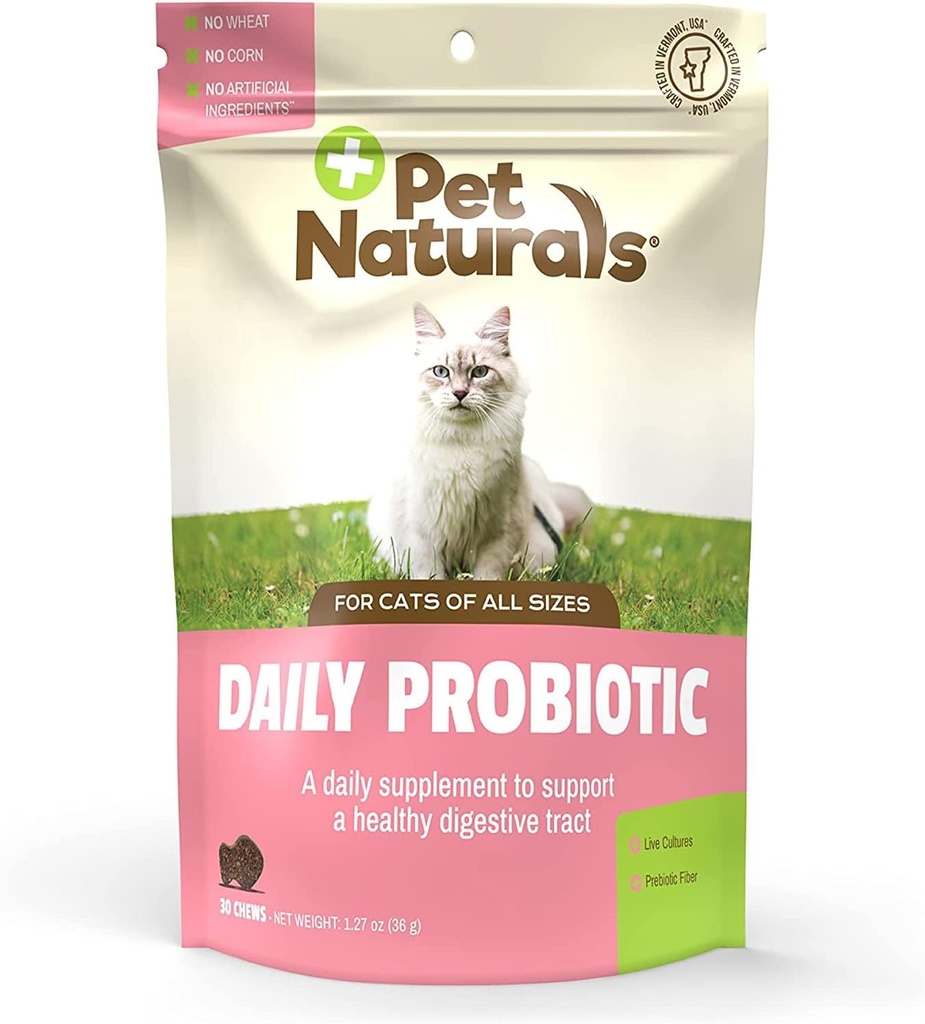 [BRSWIZQ2OQHWOA3E] Pet Naturals Probiótico diario para gatos, 30 Chews - Suplemento de soporte digestivo e inmunitario para gatos