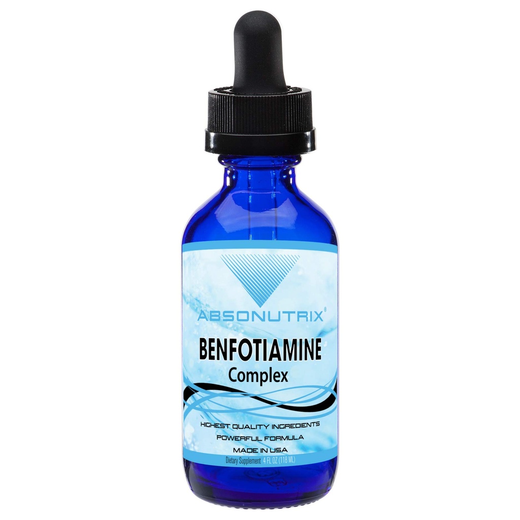 Complejo de Absonutrix Benfotiamine 300 mg, 4 Fl Oz Bottle, 200 Servings, Alta Bioavailabilidad, Ingredientes de Potente, Absorción Rápida, Libre de Cruelidad, No GMO, Tested de Terceros, Certificado GMP, Made in USA