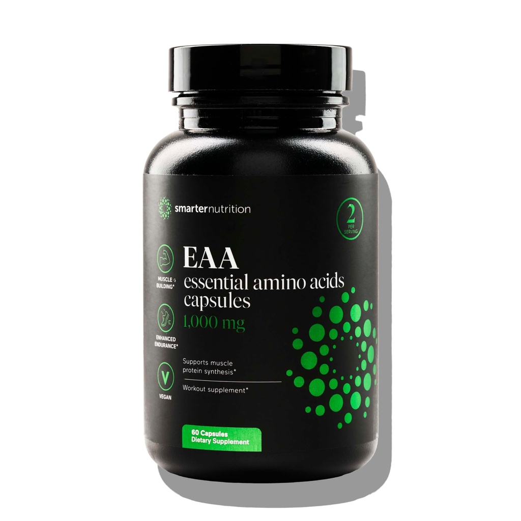 SMARTERNUTRITION Essential Amino Amino Acids (EAA) Capsules - 1 Gram Por Serving of All 9 EAAs - Supports Muscle Mass & Exercise - Non-GMO, Vegan, Gluten Free - 60 Count[30-Day Supply]