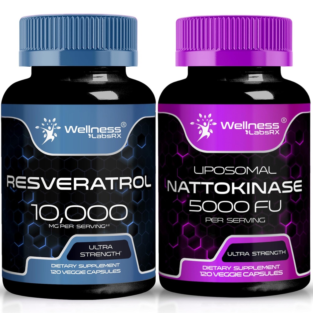 WELLNESS LABSRX Resveratrol Capsules 10000mg - Nattokinase Suplemento cápsulas - 5000 FU