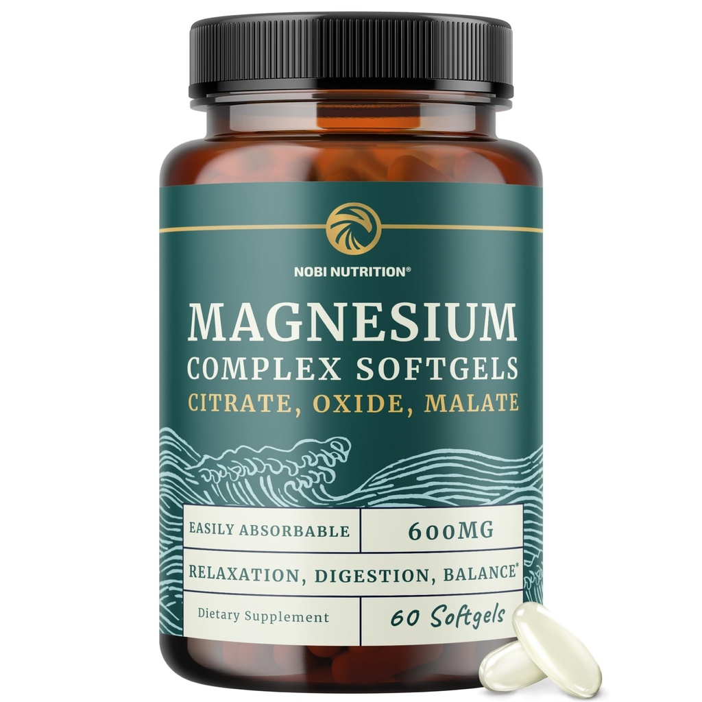 Triple Magnesio Softgels ← Citrate, Malate, " Oxide TEN Highly Absorbable Magnesium Supplement for Digestion, Calm, Leg Cramps, " Sleep Support TEN 300mg Complex TEN Easy to Swallow Soft Gels ← 60 Con