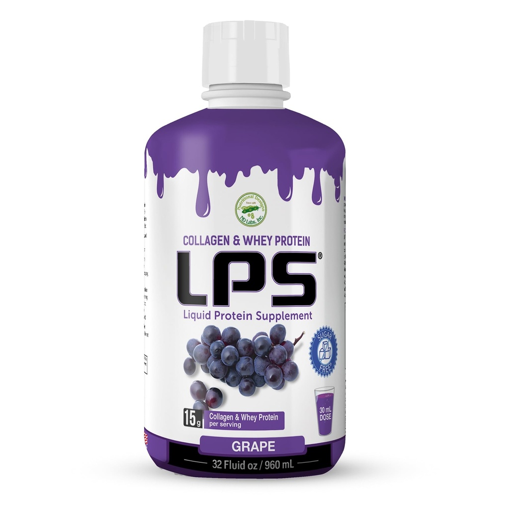 LPS Liquid Collagen &amp; Whey Protein Supplement - Sugar-Free, Dye-Free, Non-GMO Drink - Hydrolyzed Collagen & Whey Peptides Promueve la piel saludable &amp; Hair for Men &amp; Women, Grape, 32 fl oz