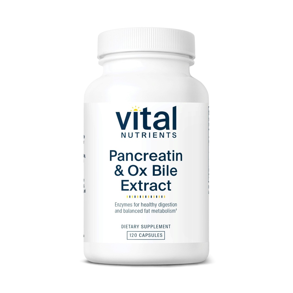 Vital Nutrients Pancreatin & Ox Bile Extract 500mg ← Enzymes Digestivos Naturales para Mujeres &amp; Hombres Silencioso Apoyo Digestión de Proteína, Gordo y Carbohydrates* permanente Gluten, Dairy &amp; Soy Free ← 120 Capsules