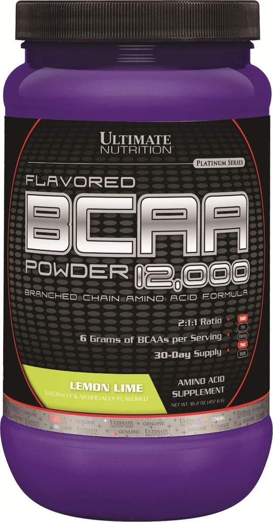 [BRSWIZQROZ5RAEI3] Ultimate Nutrition Flavored BCAA Powder 12,000, Post Workout Recovery Drink, 3g Leucine 1.5g Valine 1.5g Isoleucine, Branch Chain Amino Acids Suplementos para la recuperación del músculo, 60 Servings, Lemon Lime