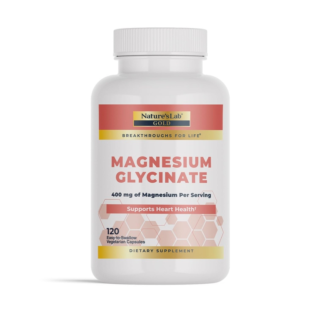 Magnesio de oro de laboratorio natural Glycinate 400mg - Apoyos Cardiovascular Health, Muscle & Nerve Función* – 120 cápsulas (30 Day Supply)