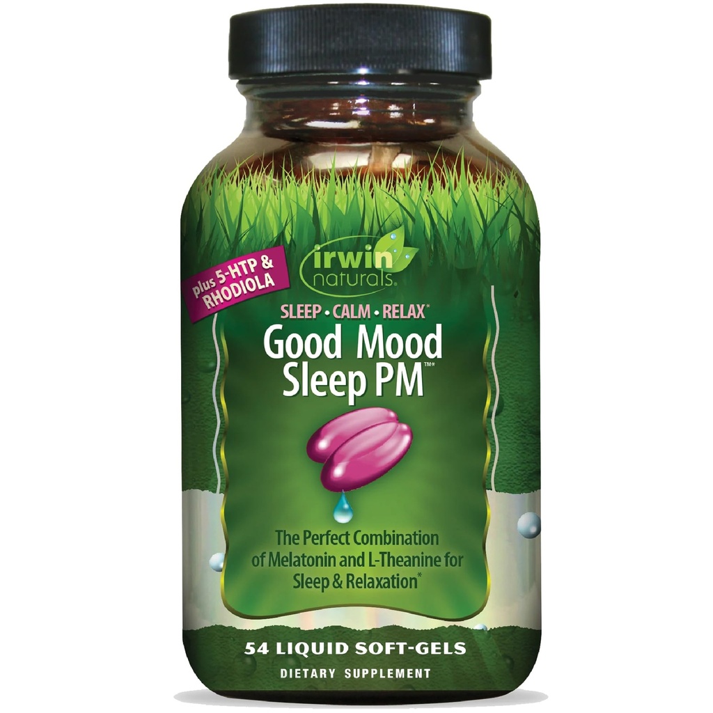 Irwin Naturals Good Mood Sleep PM - 54 Liquid Soft-Gels - con Melatonina y L-Theanine para el descanso &amp; Relax - 18 Total Servings