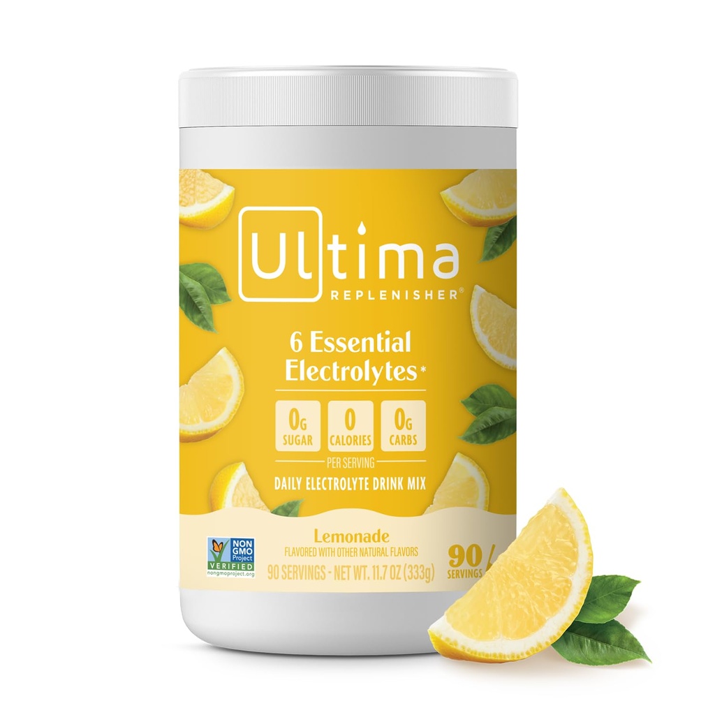 Ultima Replenisher Daily Electrolyte Powder Drink Mix – Sugar Free – Lemonade, 90 Servings – Hydration Powder con 6 electrolitos clave y minerales de rastro – Keto Friendly, Vegan, Non-GMO