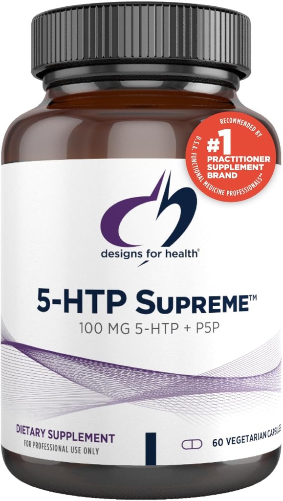 [BRSWIYQ4CIORKGA5] Diseños para la salud 5-HTP 100mg con vitamina B6 (P-5-P) - 5-HTP Supremo 100 mg Suplemento - Precursores de serotonina para ayudar a apoyar el mood saludable + apetito (60 cápsulas)