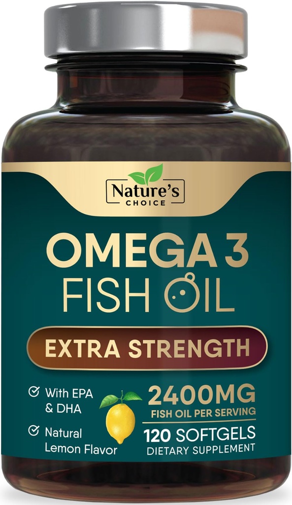 Omega 3 Fish Oil Suplemento 2400 mg - Triple Strength EPA & DHA Fish Oil Omega 3, Essential Fatty Acids Suplemento Softgels, Brain & Heart Health Support Suplementos, Gluten Free Non-GMO, 120 Softgels