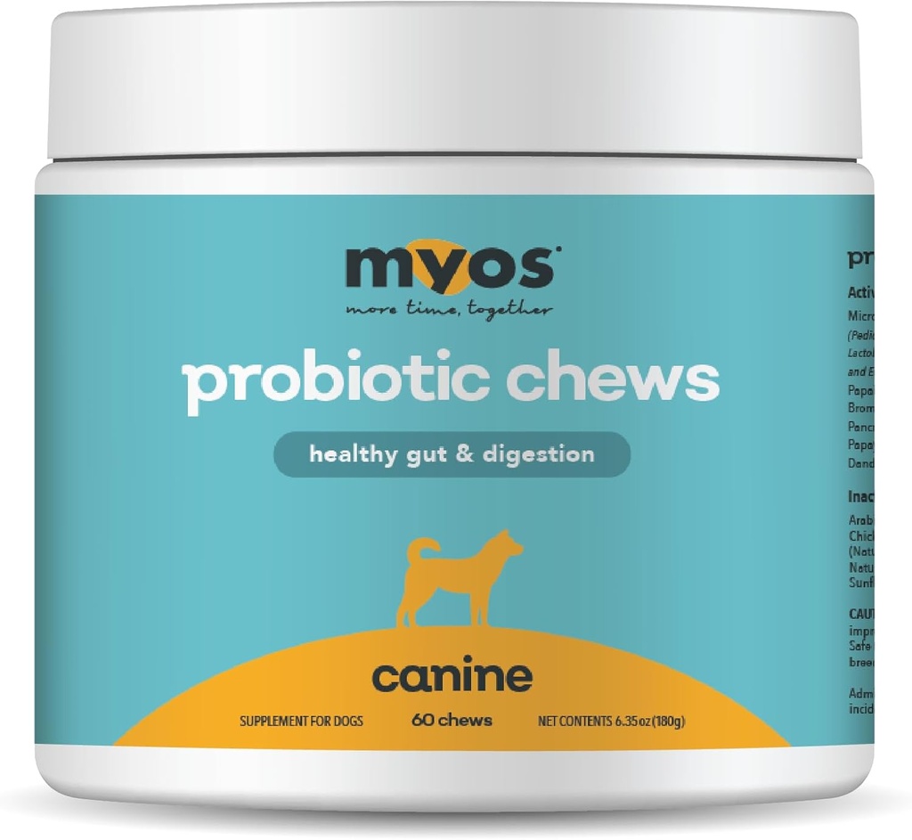 MYOS Probiotic Chew for Dogs - Daily Digestive Support, Promotes Complete Gut Health, Aids Digestion, Enhances Nutrient Absorption, Supports Healthy Stool - All-in-One Chewable Supplement