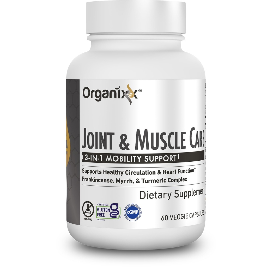 Organixx Joint &amp; Muscle Care Organic Turmeric Supplement, 3-in-1 Frankincense, Turmeric y Myrrh Joint Health & Joint Support Suplemento Body Care Capsules, Supports Swelling, Tension, 60 Capsules
