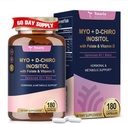 Suplemento de Inositol para Mujeres con Vitamina D3, Folate, 40:1 Complejo de Inositol de Ratio Myo-Inositol & D-Chiro Inositol (Vitamin B8) Capsules de Inositol, 180 Capsules, 60 Serviciones, 2 Mes de Suministro