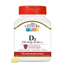 21st Century Vitamina D3 250 mcg (10.000 UI) Rapid Release Softgels, 110 Conde