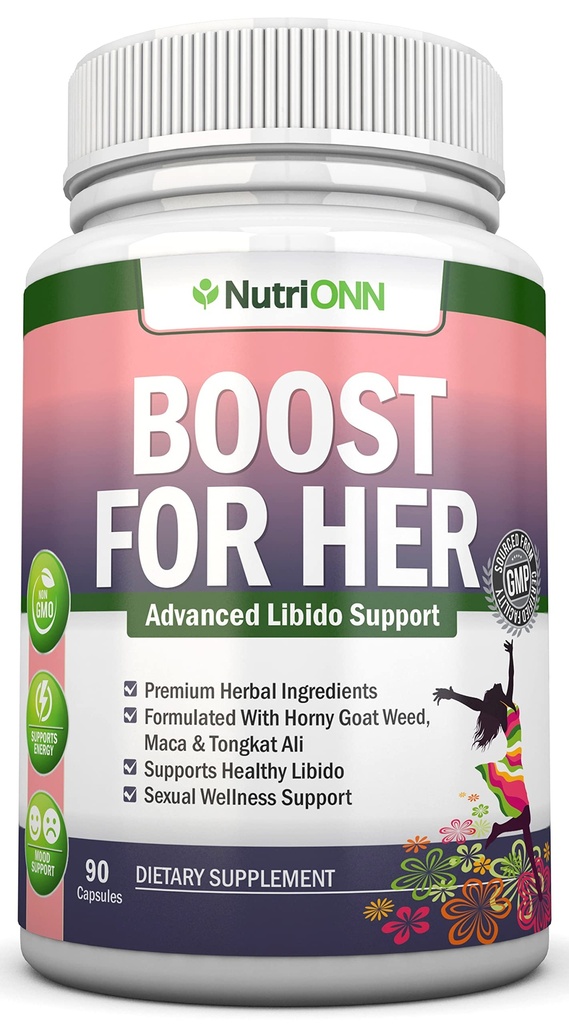 Boost For Her Libido Booster For Women – Activates & Enhances Libido - Mood & Desire Boost - Non-GMO - All Natural Herbal Aphrodisiac - With Horny Goat Weed, Maca, Tongkat Ali & Tribulus - 90 Capsules