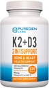 2 en 1 alta potencia Fórmula 90mcg Vitamina K2 (MK7) y 5000 UI Vitamina D3 Suplemento para el Hueso y la Salud cardíaca. Fórmula no GMO, Complejo de vitamina D & K fácil de absorber, 120 cápsulas I 4 meses de suministro