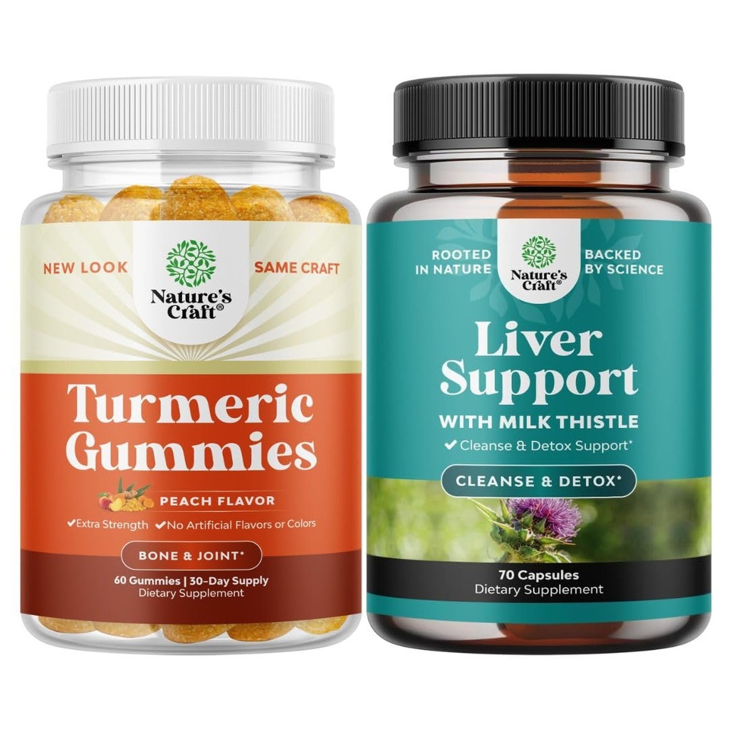 Bundle of Turmeric Curcumin Immune Support Gummies and Liver Cleanse Detox & Reparación Fórmula - Soporte Conjunto y Cuidado de Esquí Avanzado - con Milk Thistle Dandelion Root Turmeric y Artichoke Extract