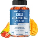 Niños Vitamina D Gummies (90 Day Supply) Vitamina D3 para niños (1000IU) para apoyar Strucutre, funciones musculares y sistema inmunológico. Delicioso " vegetariano " Vitamina D