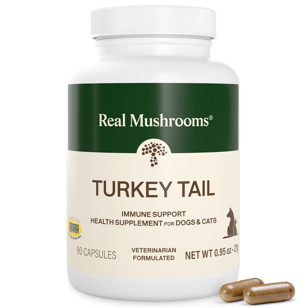 Reales Setas Turquía Tail Capsules para Mascotas –Cat Probióticos &amp; Vitaminas de Perro – Suplemento de Setas Orgánicas para Perros & Cats – Soporta Balance diario " Bueno-Being Non-GMO, 90 ct