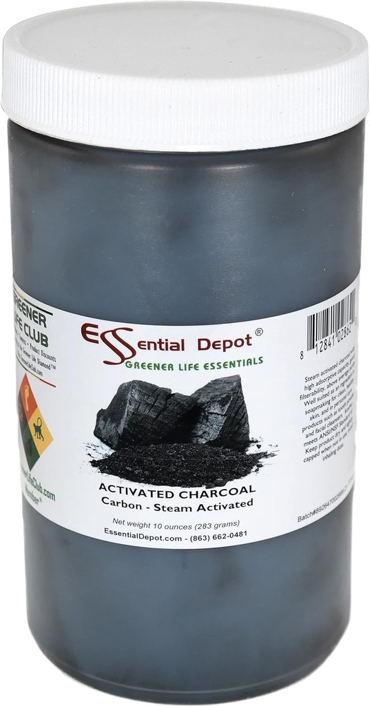 [BRSWECQ2O4FRQCLX] Depósito esencial Powder de carbón activado - 10 oz - Contenedor HDPE sellado de seguridad con tapa sellable