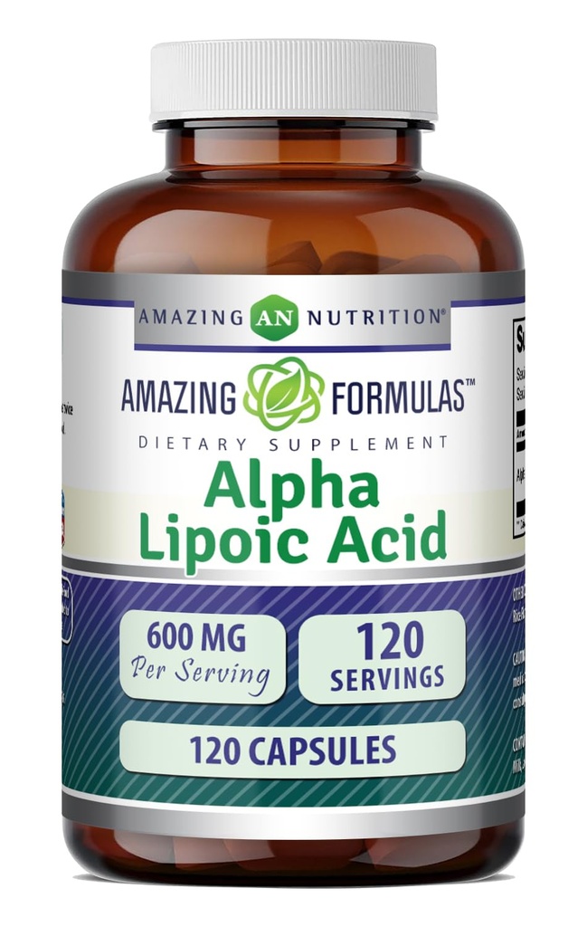 Fórmulas asombrosas Ácido Lipoico alfa TENIDO 600 Mg Por Servir Suplemento TENIDO Cápsulas TENIDO NO-OMG TENIDO Gluten Free TEN Made in USA (Unflavored)