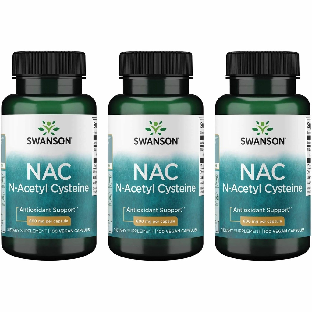 Swanson NAC - N-Acetil Cysteine - Suplemento 600 mg 100 cápsulas (3 Pack)