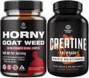 Bundle of Horny Goat Weed with Black Maca Root, Tongkat Ali, Saw Palmetto & Panax Ginseng Extract for Stamina & Energy and Creatine Tablets with Creatine Monohydrate, HCL & Pyruvate Supplement
