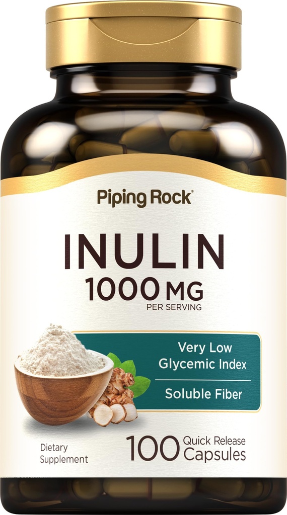 Piping Rock Organic Inulin Capsules 1000 mg Silenciosos 100 Conde Silencio Índice Glycemic Bajo Silencio Soluble Fiber Suplemento Silencioso No GMO, Gluten Free