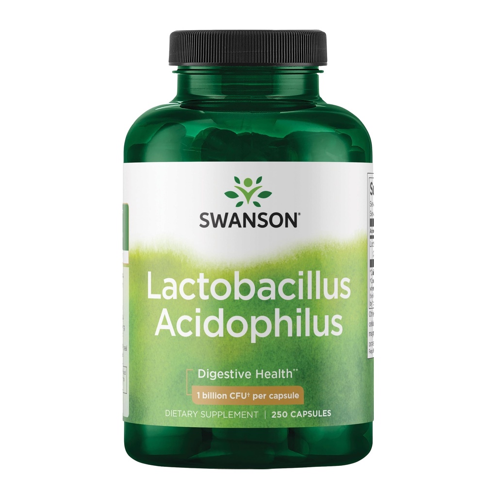 Swanson Lactobacillus Acidophilus Probiotic for Adults Seeking Daily Digestive and Bowel Health Support with 1 Billion CFU - Acid-Resistant (250 Capsules)