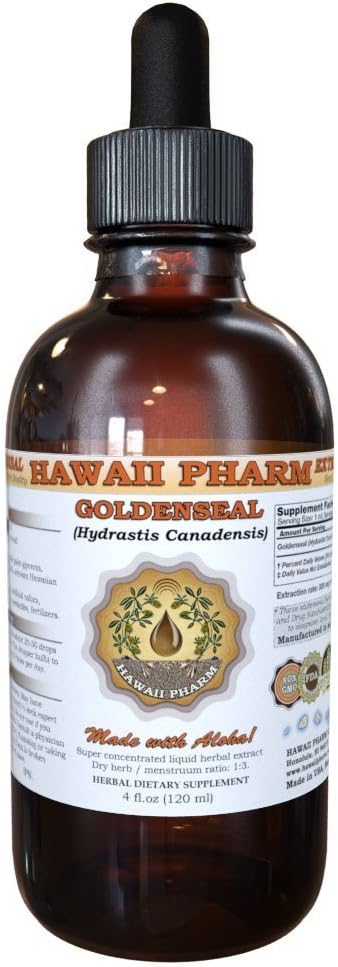 HawaiiPharm Goldenseal Liquid Extract, Organic Goldenseal (Hydrastis Canadensis) Tincture Suplemento 4 oz