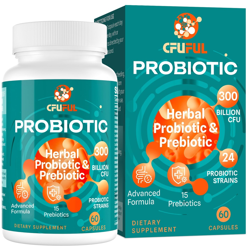 Probióticos para Mujeres &amp; Hombres - 300 Billones CFU, 24 Strains Probiótico + 15 Hierbas Orgánicas Prebióticos Blend, para Salud de Gut Digestivo Global, Inmune, Estreñimiento &amp; Bloating, Estable de Estante - 2 Mes