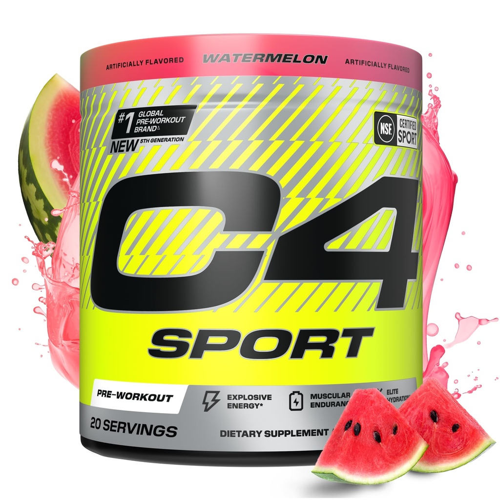 Cellucor C4 Sport Pre Workout Powder - NSF Certified for Sport - Elite Hydration - 200mg Caffeine + Creatine + Beta-Alanine - Electrolytes and Energy Supplement - Watermelon, 20 Servings