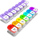 Extra Large Weekly Pill Organizer Set - 2 XL Vitamin Holders with 7 Detachable AM PM Compartments - dispensador fiable de medicina para el hogar y el viaje, Big Supplement Container, Rainbow & Purple/White