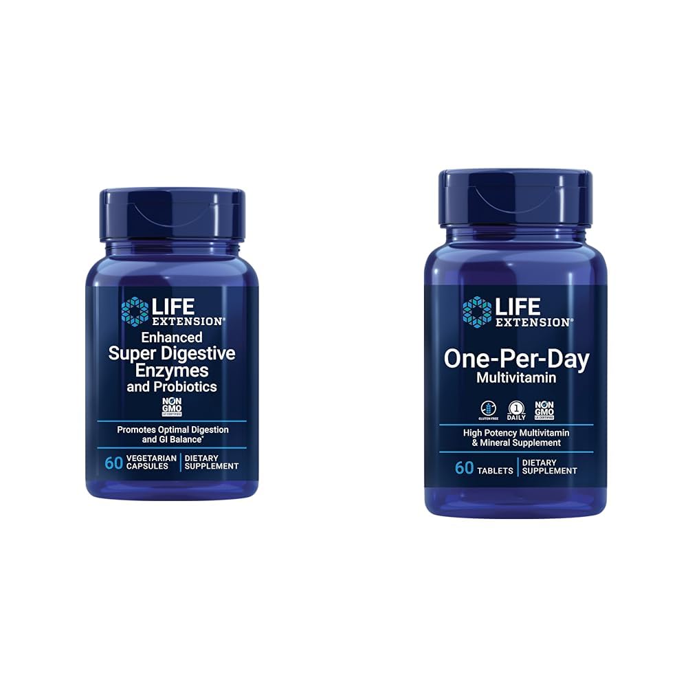 Ampliación de vida Enzymes Super Digestivos " Probióticos 60 cápsulas vegetarianas y una por día multivitamina 60 tabletas