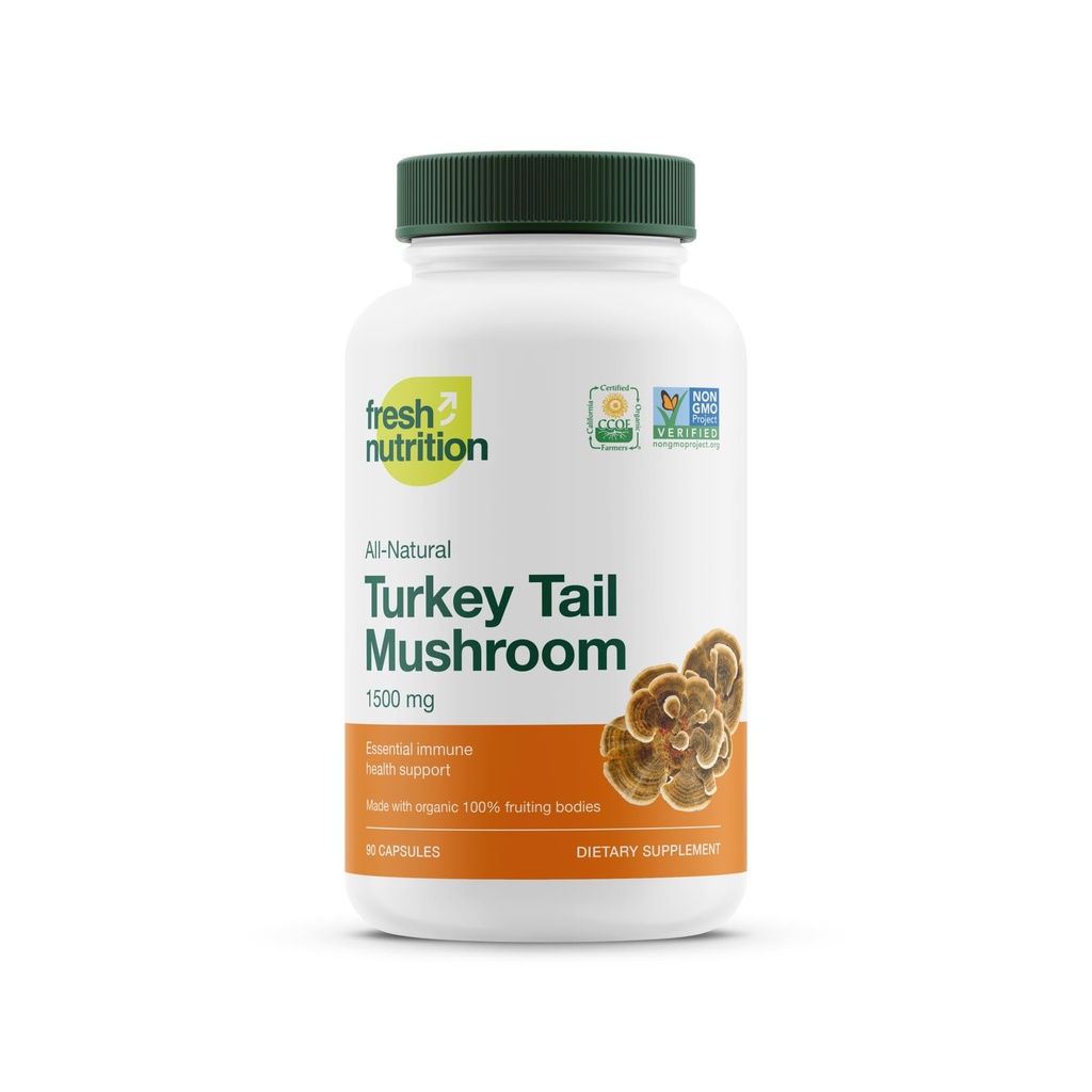 Nutrición fresca Orgánica Turquía Tail Mushroom Extract Supplement - High in Beta Glucans – Non-GMO, Vegan Friendly, Gluten-Free - 90 cápsulas