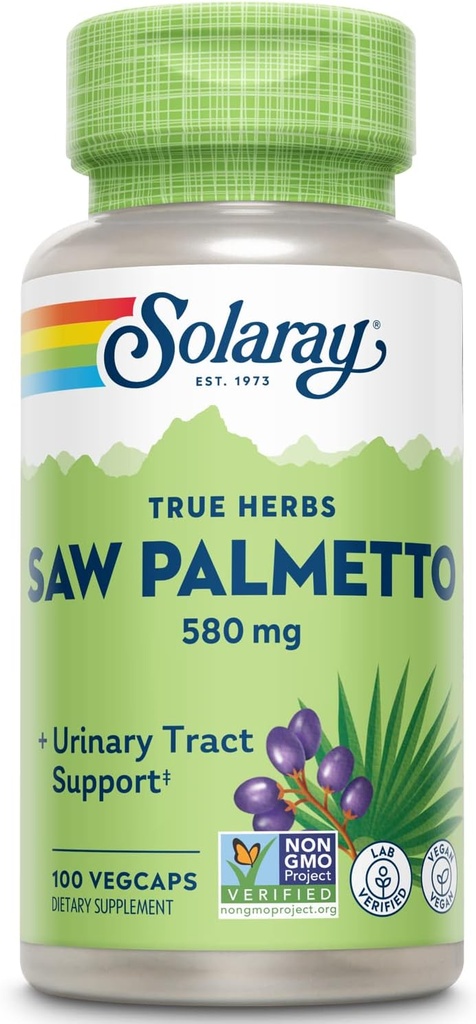 [BRSWIYT3OMAQ2EDI] SOLARAY Saw Palmetto Berry 580 mg, Healthy Prostate and Urinary Tract Support from Fatty Acids & Plant Sterols for Men and Women, Non-GMO, Vegan & Lab Verified, 100 VegCaps, 100 Servings