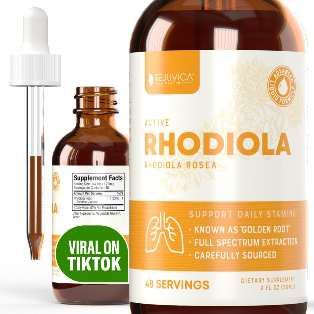 Rejuvica Health Active Rhodiola - Extracto de Ridiola Root con Rosavins Naturales, Entrega Líquida para una mejor absorción - Soportes Niveles de Energía y Alivio de Estrés