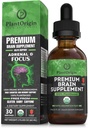 PLANTORIGIN-USDA Suplemento de Cerebro Líquido Orgánico – Tiradas Nootrópicas Basadas en Plantas para Focus, Memoria " Claridad Mental - Vegan, No-GMO, Caffeine-Free, Ashwagandha, Ginseng, Ginkgo, Rhodiola – Made in USA