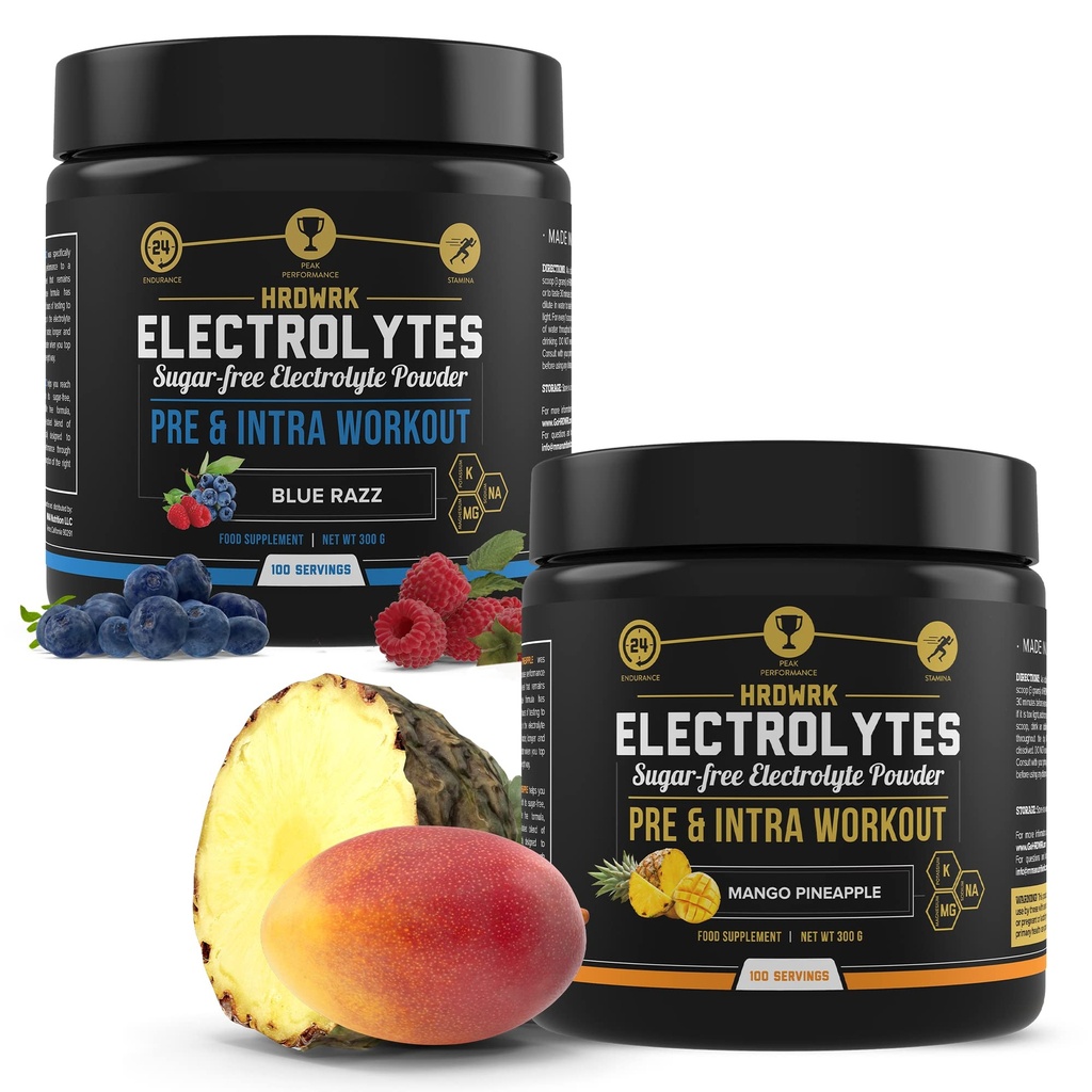 HRDWRK Electrolytes Polvo con Magnesio, Potasio - Electrolitos Libres de Azúcar Resistencia y reducir la fatiga con este suplemento de electrolitos - Hidratación Máxima - Keto Friendly