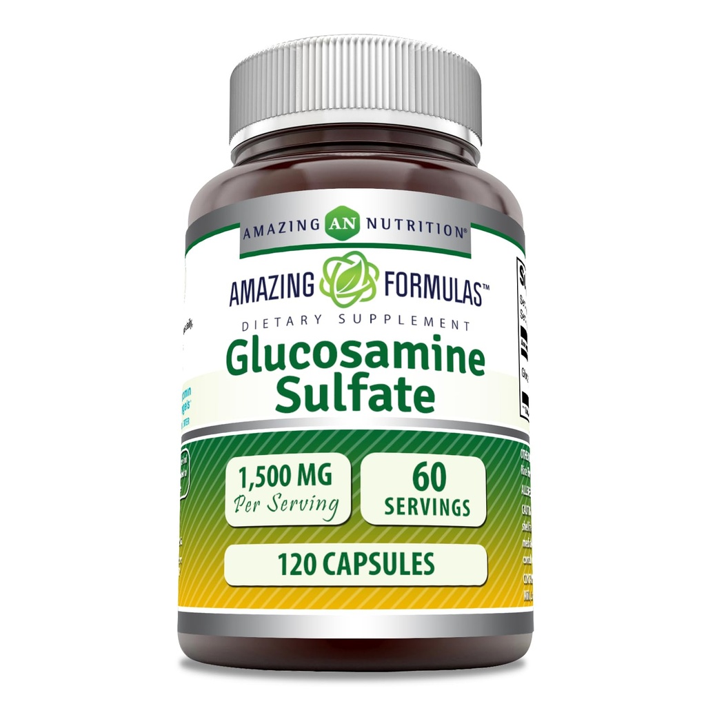 Amazing Formulas Glucosamine Sulfate Supplement TEN 1500 Mg Por Serving TEN 120 Capsules Silencio No-OMM ANTE Gluten-Free TEN Made in USA