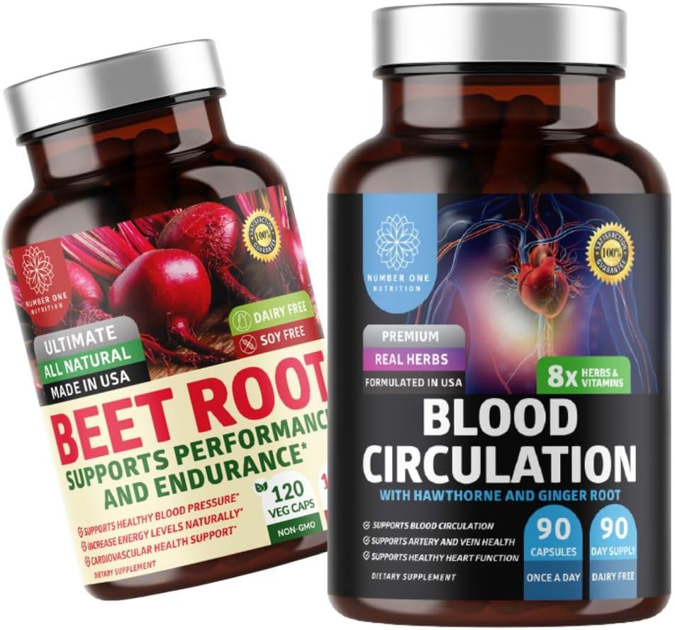 N1N Premium Blood Circulation Suplemento [8 potentes hierbas & vitaminas] y capas de boquilla orgánica, 1300 mg para apoyar la salud cardíaca, la circulación sanguínea y la presión arterial, 2 Pack Bundle
