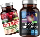 N1N Premium Blood Circulation Suplemento [8 potentes hierbas & vitaminas] y capas de boquilla orgánica, 1300 mg para apoyar la salud cardíaca, la circulación sanguínea y la presión arterial, 2 Pack Bundle