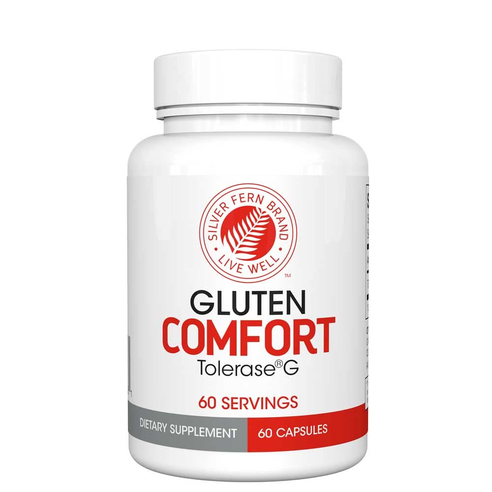 Confort de Fern de Plata con Tolerase G - 1 Botella - 60 cápsulas - Enzima Digestiva Hecho Específicamente para romper y Digest Gluten Protein
